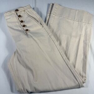 Tory Burch High Rise Sailor Pants Size 2 Ivory Cotton Wide Leg Coastal Old Money